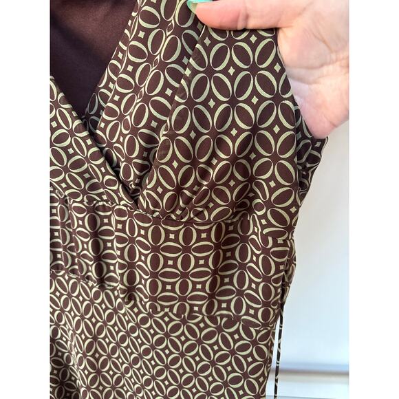 Y2K Office Siren Babydoll Sleeveless Midi Dress Brown Mod Business Casual Sz 12 - Picture 4 of 8